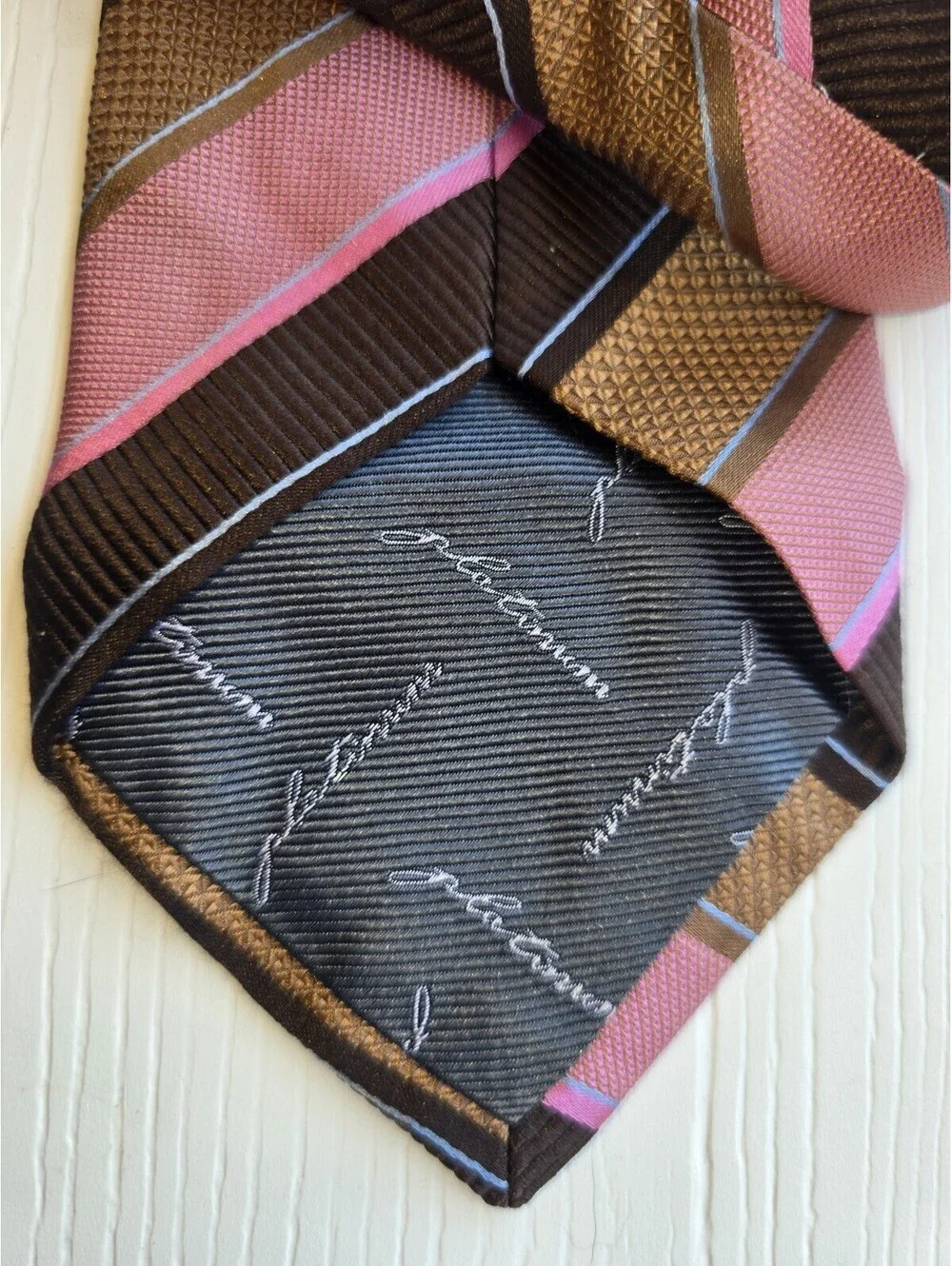 XMI Platinum Pink Brown Striped 100% Silk Men's Necktie